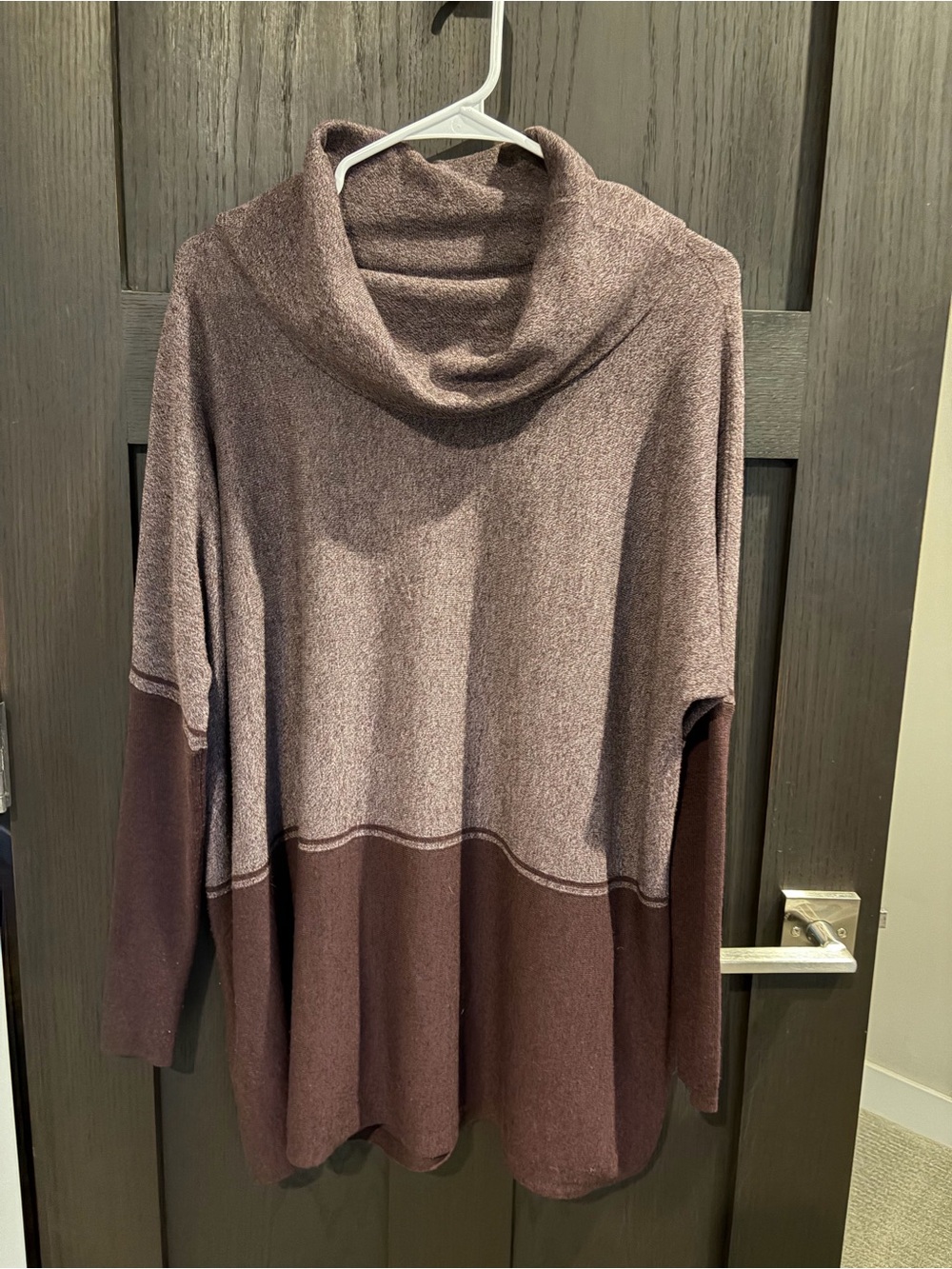 Smart Wool Cozy Two-Tone Cowl Neck Women’s Sweater - Brown/Mauve